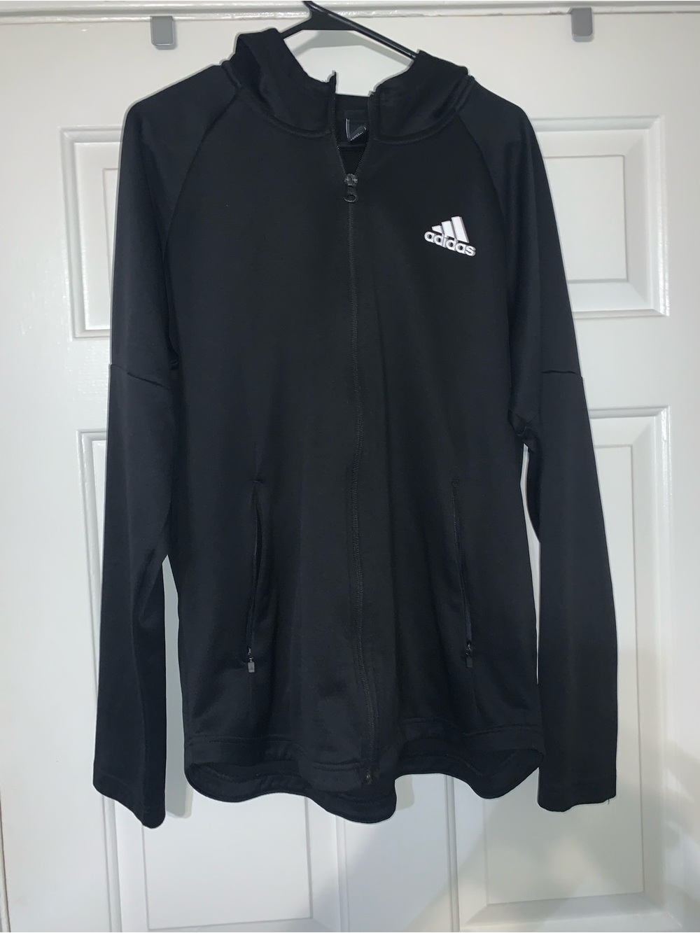 Adidas Black Zip-Up Athletic jacket/Hoodie with White Logo (Large Used Rarely